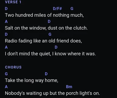 A BandBinder chart showing chord symbols, section labels, and lyrics together on one screen